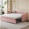 Dolamaní Divano letto 90/180x200 cm per adulti 2 persone, letto estraibile della stessa altezza, letto multifunzionale in tessuto di lino delicato sulla pelle (Rosa B