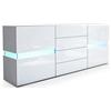 Vladon Sideboard Flow, bianco opaco/bianco lucido incl. LED - Cassettiera moderna con vetrata Ambient Light per la vostra zona giorno (177 x 75 x 39 cm)