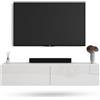 Planetmöbel Mobile TV West, porta TV lungo 140 cm, mobiletto TV sospeso o da appoggio, mobile TV per soggiorno, mobile porta TV 37,8 x 140 x 30 cm, bianco