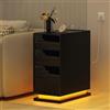 EXSELTMAN Comodino Led 30 cm, Comodini Nero con Prese e Porte USB, Comodino per Camera da Letto Stretto, Comodino Salvaspazio con 3 Cassetti, 16 colori RGB luci LED per Camera da Letto, Soggiorno