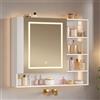 Hzuaneri Specchio Bagno Contenitore, Specchiera Bagno con illuminazione a LED & Presa, 3 Colori Luce dimmerabile, Mobiletto Bagnos con Scaffali aperti, Ripiano Regolabile, 17,5 x 80 x 75 cm, Bianco