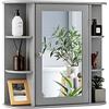 COSTWAY Armadietto da Bagno con Specchio in Legno, Grigio | Armadietto da Parete con Mensole Regolabili, Mobile dei Medicinali Multiuso per Bagno, Salotto e Cucina
