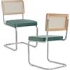 JZGORC Set di 2 Sedie da Pranzo Moderne, Sedia da Cucina Imbottita in Velluto Olandese, Sedia da Pranzo a Sbalzo con Schienale in Rattan a Rete per Soggiorno, Sala da Pranzo, Cucina - Verde
