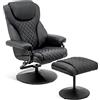 MCombo Sedia relax con sgabello, sedia TV girevole a 360° con funzione reclinabile, sedia moderna per soggiorno, ecopelle, 9022 (nero)