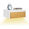 SoBuy Comodino camera da letto sospeso con lampada a sensore di movimento rimovibile e cassetto, Comodino da parete per camera da letto e ingresso 40x29.8x15.6cm, Bianco Naturale, FBT174-E-WN