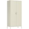 Brigros - Armadio Metallico 2 Ante Con Ripiani E Appendiabiti 80x40x170 Cm, Armadio Salvaspazio Multiuso Per Camera Da Letto, Cameretta E Mansarda, Guardaroba Moderno In Metallo Colorato (Avorio)