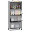 COSTWAY Armadio da Cucina a 5 Piani, Mobile Cucina Dispensa con Porte PC a Scomparsa, con 4 Ruote Girevoli, per Sala da Pranzo Soggiorno e Studio, 60x32x154 cm (Grigio)