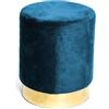 Tata Home Pouf Sgabello Cilindrico Velluto con Anello Dorato per Salotto o Camera Cameretta Pouff Poggiapiedi di Design Moderno (Blu)