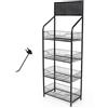 Bayli Scaffalatura per negozi al dettaglio, 140 x 50 x 27 cm, scaffalature per supermercati, scaffalatura per negozi, scaffalatura con 4 ripiani, scaffale per officina con 5 ganci a parete forata, cantina,