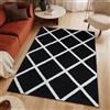 TAPISO Luxury Tappeto Soggiorno Pelo Corto Design Moderno Astratto Geometrico Linee Bianco Quadrati Sfondo Nero Salotto Sala Camera Stanza Ragazzi Oeko-Tex 160 x 220 cm