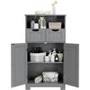 GYMAX Armadio da Terra, Mensola con 2 Ante e 2 Cassetti, Mobile Salvaspazio Multifunzioneper Bagno,con 2 ManiciTondi, di Legno, 60x30x108,5 cm (Grigio)