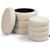 Norbe Twirly - Set 2 Pouf in Tessuto Teddy Bianco Panna, Pouf Contenitore 37x40 cm + Poggiapiedi 32x32 cm