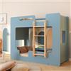 smartwood Letto a Castello 70x160 cm con Sponde, Legno, Blu, MIMI B