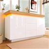 DACHETOU Credenza lucida 81 x 140 x 39 cm con 2 ante 3 cassetti armadio multiuso bianco per soggiorno camera da letto