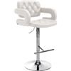 CLP Sgabello Design Dublin in Similpelle I Sgabello Bar Girevole E Regolabile 65-85CM I Sgabello Alto con Schienale E Braccioli, Colore:Bianco, Colore del Telaio:Cromo
