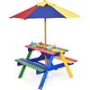 SOARS Tavolo Picnic per Bambini con Ombrellone Regolabile, Panche per Bambini in Legno di Abete con Parasole, Tavolo e Panchine Pranzo da Giardino e Parco, 140 cm, Multicolore