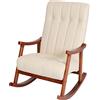 Mendler Sedia a Dondolo nordica Elegante HWC-K10 97x62x82cm Legno Scuro Ecopelle Avorio