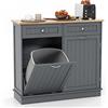 GYMAX Credenza da Cucina, Isola da Cucina con 2 Cassetti, Ripiano Regolabile, Vassoio in Gomma per Sala da Pranzo, Soggiorno, Adatto per Bidone (non incluso) da 42L, 100 x 35 x 90,5 cm (grigio)