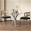 Rosebibi Tavolo da pranzo rotondo, 80x80x75, piano in vetro temperato, gambe del tavolo galvanizzate, tavolo da caffè ricreativo, moderno tavolo da pranzo semplice, argento