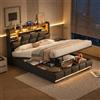 BAJKNIU Letto Imbottito 160x200 cm con Contenitore Idraulico, Struttura Letto Matrimoniale con Luci LED e Porta USB, Testiera in Similpelle con Contenitore, Base a Doghe in Legno, Senza Materasso
