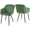 Goeurvant Set di 2 Sedie Sala da Pranzo con Braccioli Sedie Imbottite in Velluto per Cucina Gambe in Metallo, Verde