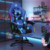 ALFORDSON Sedia Gaming Massaggiante con Luci LED,Poltrona Scrivania con Poggiapiedi,Sedia Ergonomica Gamer per Ufficio Domestico,Schienale Regolabile 90-150°,Portata 180KG, Similpelle(Blu)