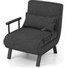 GYMAX Poltrona Pieghevole 4 in 1, con Funzione Letto, Cuscino Imbottito, Sedia Rilassante con Schienale Regolabile a 6 Posizioni, Salvaspazio per Piccole Stanze, Soggiorno (Grigio)