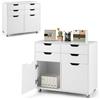 KOMFOTTEU Raccoglitore mobile con 5 ruote, cassettiera con 4 cassetti e 2 armadi con porte, supporto per stampante in legno, mobile di stoccaggio per ufficio, soggiorno