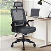 ALFORDSON Sedia Ufficio Scrivania Ergonomica con Braccioli Pieghevoli, Funzione Oscillante, Sedile Imbottito e Schienale in Rete Traspirante, Girevole con Ruote, Portata 180 kg(Grigia scura)