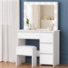 ALFORDSON Mobile da toeletta con specchio e luci, set da trucco da 90 cm con 4 cassetti e sgabello contenitore, luci LED regolabili, toletta per camera da letto di donne e ragazze, Bianco