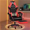 ALFORDSON Sedia Gaming Ergonomica Reclinabile con Cuscino Lombare e Cervicale,Sedia Gamer con Massaggio e Poggiapiedi Retrattile,Altezza Regolabile,Poltrona Ufficio Reclinabile 150°, Similpelle(Rossa)