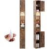 COSTWAY Mobile Bagno Salvaspazio con Luce, Colonna Bagno con Scomparti Aperti in Vetro, Ripiani Regolabili, 1 Cassetto e Gancio Laterale per Spazi Ridotti 20 x 20 x 181 cm (4 Ripiani con Luce, Caffè)