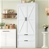 HOCSOK Credenza Cucina, Mobile Dispensa Cucina Alta con 2 Cassetti, Mobiletto Alto con Ripiani Regolabili, Vetrina Armadio per Soggiorno, Sala da Pranzo e Studio, Bianca