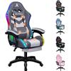 ALFORDSON Sedia Gaming Massaggiante e Luci LED,Poltrona Scrivania con Poggiapiedi,Sedia Gamer Ergonomica per Ufficio Domestico,Schienale Regolabile 90-150°,Portata 180KG, Tessuto(Grigia splicing)