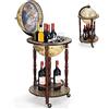 GOPLUS Mappamondo Bar Porta Bottiglie Scaffale per Vino in Modello Mappamondo Vintage Artistico, Supporto Robusto di Legno, con 3 Ruote 88x44,5x44,5cm