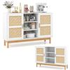 KOMFOTTEU Credenza a buffet con ante in tessuto di bambù, armadio da cucina con 3 ripiani aperti, mobile di stoccaggio con dispositivo antiribaltamento, mobile TV per soggiorno, 120 x 35 x 78 cm