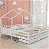 KecDuey Letto casetta Juvenile a 90x200 cm, Struttura Resistente in Pino con 2 Cassetti su rotelle e Parapetto Protettivo, Design Pratico, Forma di Casa, Colore Bianco, per Due Adolescenti