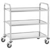 Royal Catering RCSW 3A Carrello Portavivande Carrello di Servizio Carrello Cucina (3 Ripiani, Capacità di Carico 150 kg, Distanza tra i Vassoi 28,3 cm, Protezione Anti-Urto) Acciaio Inox