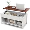 LIFEZEAL Tavolino sollevabile, mobili in legno con ampio spazio con portariviste e ripiani, tavolino per soggiorno, cucina, giardino (bianco)