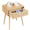 Yaheetech Set 2 Comodini Camera da Letto Comodino con Cassetto in Rattan Gambe in Legno Mobiletto Organizzatore da Letto Tavolini d'Appoggio 48,3 x 40,7 x 57,7 cm