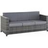 Outsunny Divanetto da Esterno 3 Posti in Rattan PE, Divano da Esterno con Cuscini Imbottiti e Sfoderabili, Struttura in Metallo per Giardino, Patio e Terrazzo, 185x70x80 cm, Grigio