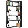 OXFENSEE Libreria ad Angolo, Scaffale angolare a 5 ripiani, in Legno, Altezza: 169 cm, Grande Scaffalatura Aperta, Stile Moderno Mobile di Stoccaggio per Soggiorno, Studio, Camera da letto, Nero