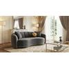 Generico Divano 3 Posti in Velluto Grigio Scuro - Design Curvo Trapuntato con Accenti Dorati - Divano Moderno ed Elegante per Soggiorno