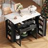 NuvlaGu Isola da cucina con piano di lavoro pieghevole, carrello da cucina con 5 ruote, portaspezie e cassetto per posate, molto spazio, MDF, nero, 120 x 45 (70) x 90 cm