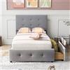REXO Letto imbottito 90 x 200 cm con rete a doghe, schienale e due cassetti, letto singolo con testata regolabile in altezza, in velluto delicato sulla pelle, basso, letto per ospiti, letto per