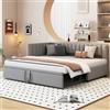 KUAKE Divano letto multifunzionale a forma di L con letto estraibile 90/180 x 200 cm, letto imbottito in tessuto di velluto, design salvaspazio per lettino, letto degli ospiti (grigio chiaro)