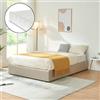 [en.casa] Letto Francese 140x200 cm con Materasso a Schiuma Fredda Zona di Riposo Ribaltabile Contenitore Letto a 2 Piazze Rivestito in Tessuto Effetto Lino - Beige