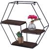 Mendler Scaffale mensola portaoggetti pensile 3 Ripiani HWC-K76 Esagonale 43x49x11cm Ferro Verniciato Legno Scuro