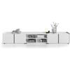 Mobili Fiver, Mobile Basso Cannettato Romina (273,6x36x44 cm), 4 Ante, Bianco, 273.6 cmx36 cmx44 cm, Nobilitato/Ferro, Credenza Soggiorno Moderna, Made in Italy