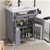 Moimhear Armadietto da bagno, 60 x 46 x 84,8 cm, completamente laccato, doppia porta, cassetto, ripiano regolabile, lavabo in ceramica integrato (grigio)